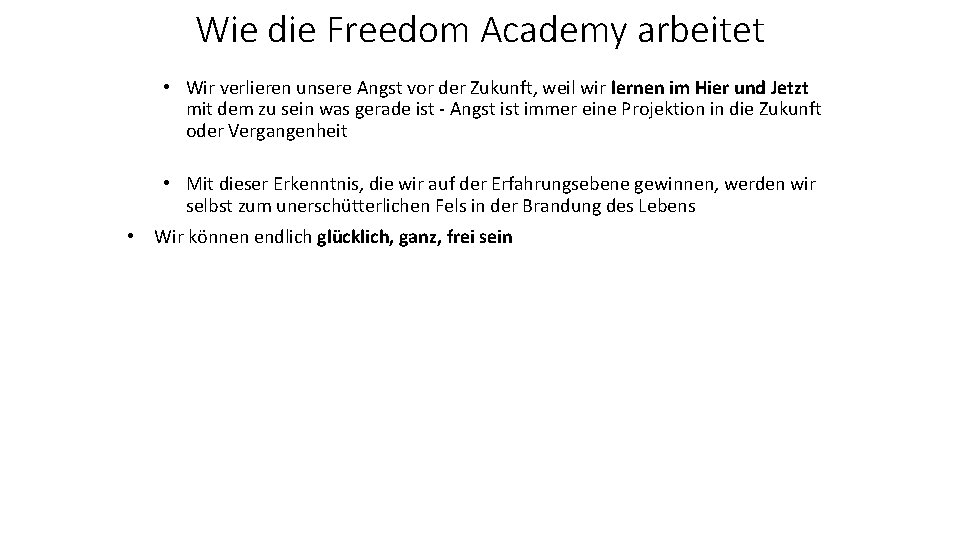 Wie die Freedom Academy arbeitet • Wir verlieren unsere Angst vor der Zukunft, weil