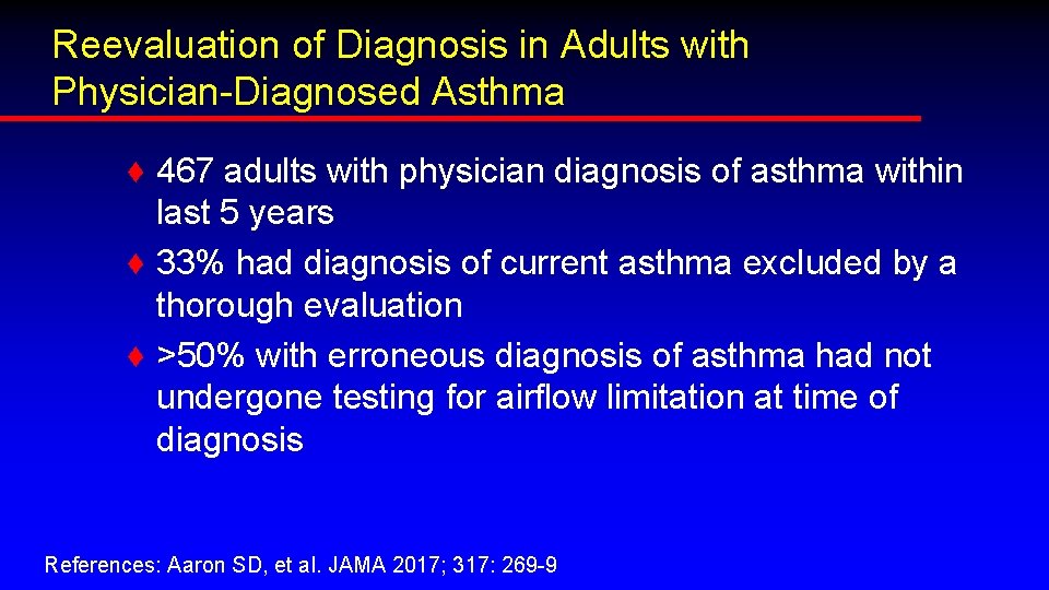 Reevaluation of Diagnosis in Adults with Physician-Diagnosed Asthma ♦ 467 adults with physician diagnosis