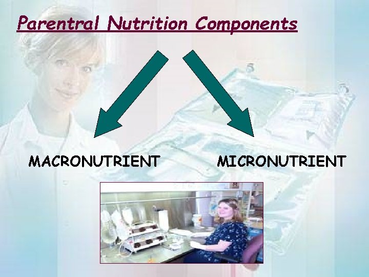 Parentral Nutrition Components MACRONUTRIENT MICRONUTRIENT 