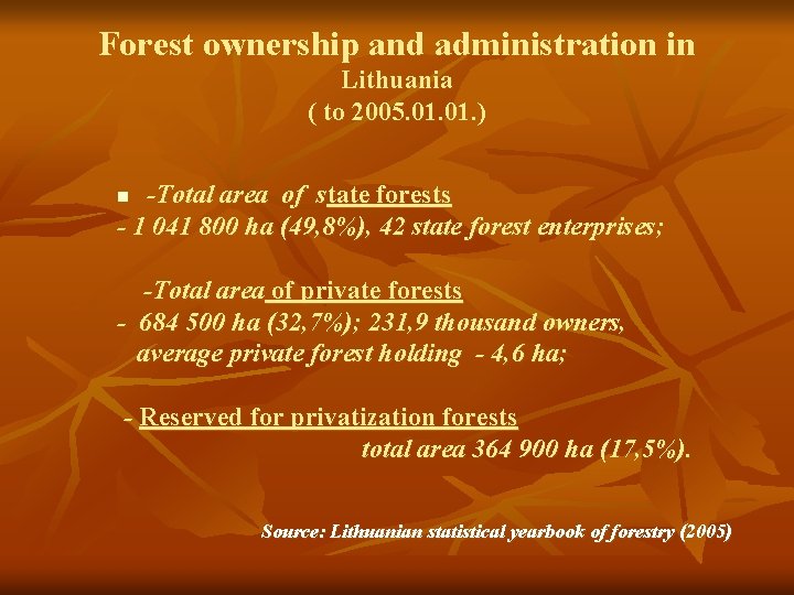 Forest ownership and administration in Lithuania ( to 2005. 01. ) -Total area of