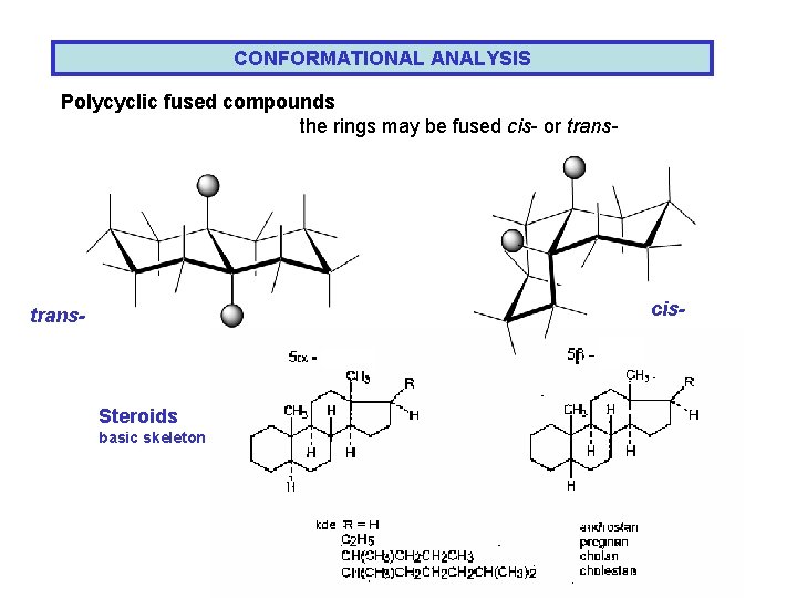 CONFORMATIONAL ANALYSIS Polycyclic fused compounds the rings may be fused cis- or trans- cis-