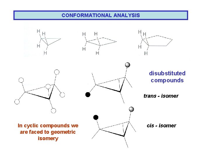 CONFORMATIONAL ANALYSIS disubstituted compounds trans - isomer In cyclic compounds we are faced to