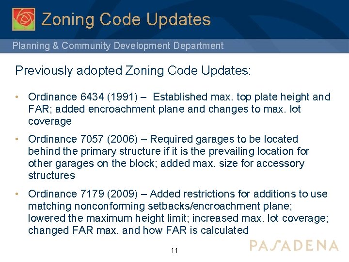 Zoning Code Updates Planning & Community Development Department Previously adopted Zoning Code Updates: •