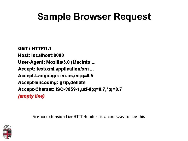 Sample Browser Request GET / HTTP/1. 1 Host: localhost: 8000 User-Agent: Mozilla/5. 0 (Macinto.