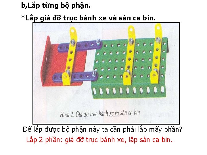 b, Lắp từng bộ phận. *Lắp giá đỡ trục bánh xe và sàn ca