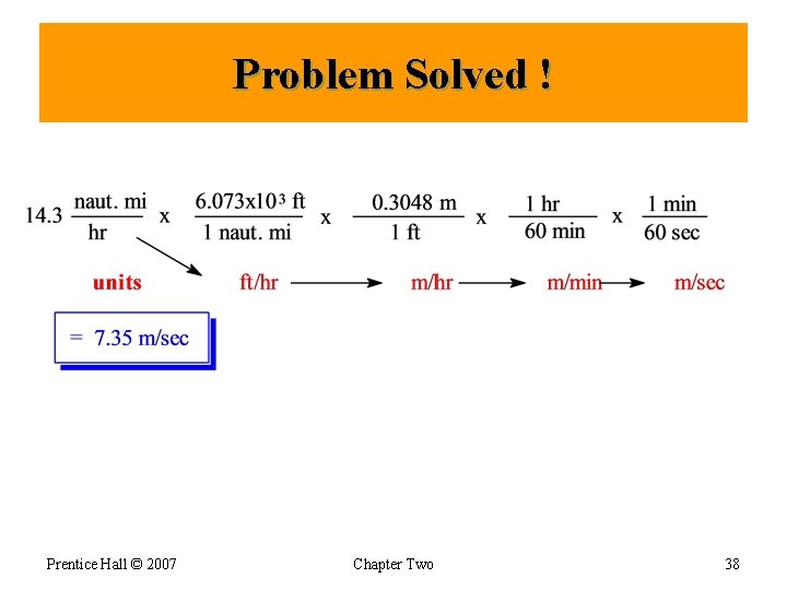 Problem Solved ! Prentice Hall © 2007 Chapter Two 38 