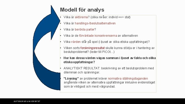 Modell för analys • Vilka är aktörerna? (olika nivåer: individ ==> stat) • Vilka