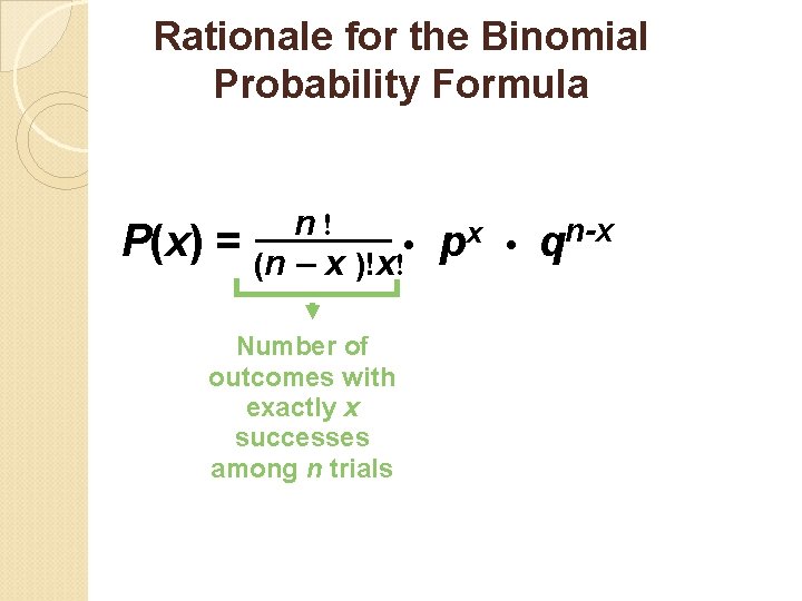 Rationale for the Binomial Probability Formula P(x) = n! • (n – x )!x!