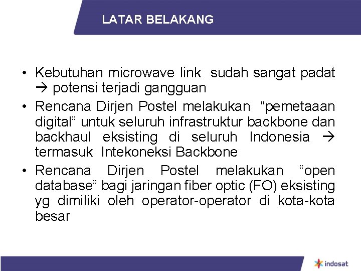 LATAR BELAKANG • Kebutuhan microwave link sudah sangat padat potensi terjadi gangguan • Rencana