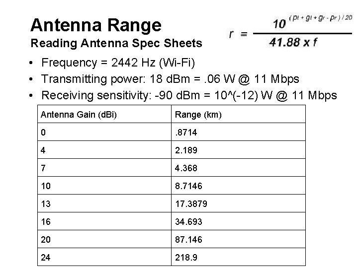 Antenna Range Reading Antenna Spec Sheets • Frequency = 2442 Hz (Wi-Fi) • Transmitting