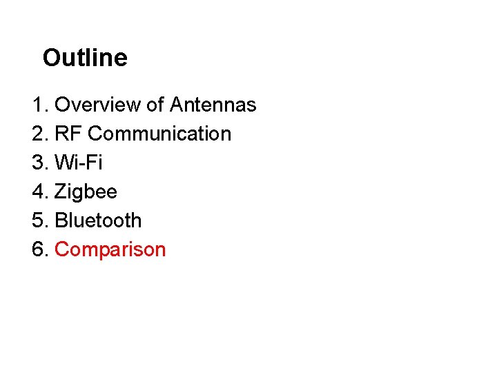 Outline 1. Overview of Antennas 2. RF Communication 3. Wi-Fi 4. Zigbee 5. Bluetooth