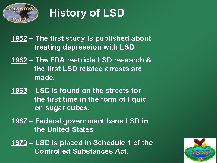 History of LSD 1952 – The first study is published about treating depression with