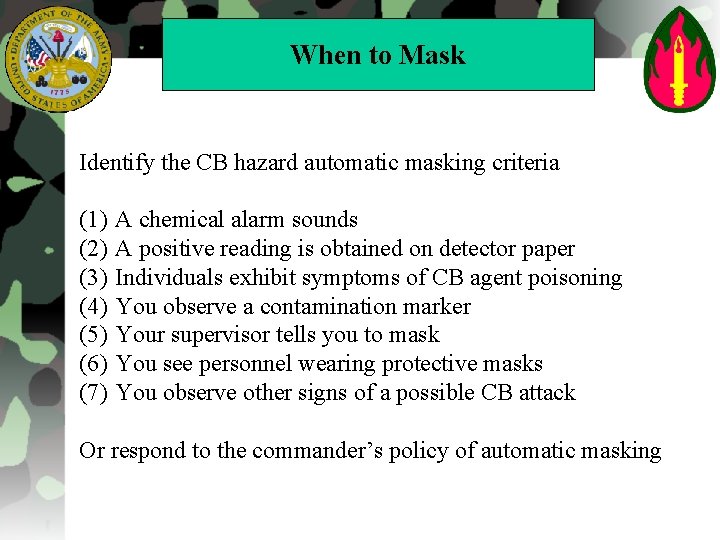 When to Mask Identify the CB hazard automatic masking criteria (1) (2) (3) (4)