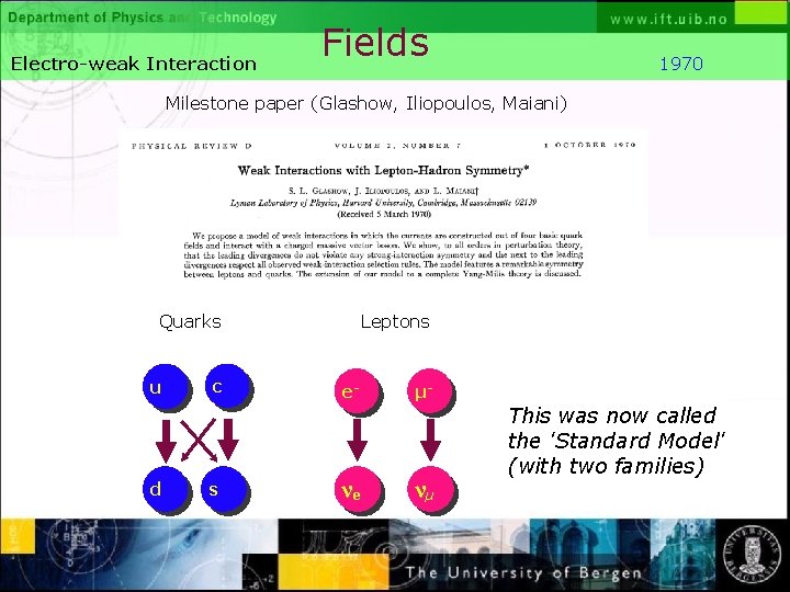 Electro-weak Interaction Fields 1970 Milestone paper (Glashow, Iliopoulos, Maiani) Normal text - click to