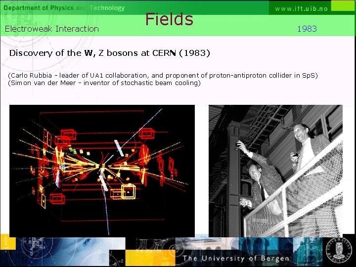 Electroweak Interaction Fields 1983 Discovery of the W, Z bosons at CERN (1983) (Carlo