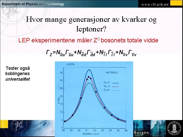 Hvor mange generasjoner av kvarker og leptoner? LEP eksperimentene måler Z 0 bosonets totale