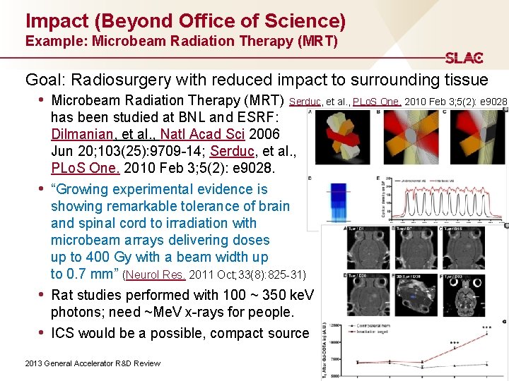 Impact (Beyond Office of Science) Example: Microbeam Radiation Therapy (MRT) Goal: Radiosurgery with reduced