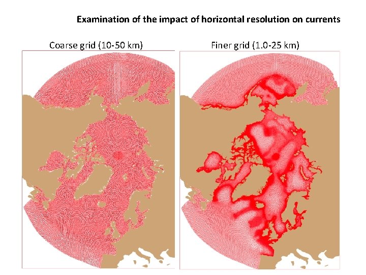 Examination of the impact of horizontal resolution on currents Coarse grid (10 -50 km) Examination of the impact of horizontal resolution on currents Coarse grid (10 -50 km)