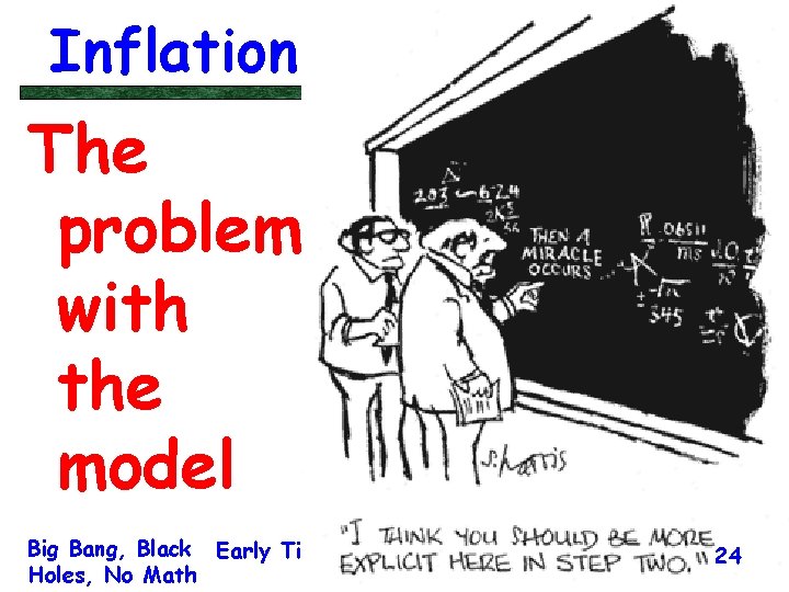 Inflation The problem with the model Big Bang, Black Early Times & Fate of