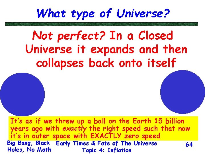 What type of Universe? Not perfect? In a Closed Universe it expands and then
