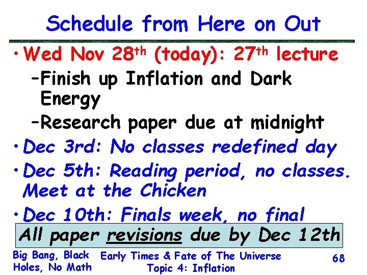 Schedule from Here on Out • Wed Nov 28 th (today): 27 th lecture