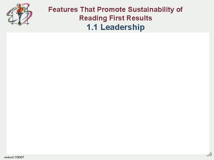 Features That Promote Sustainability of Reading First Results 1. 1 Leadership revised 1/30/07 38