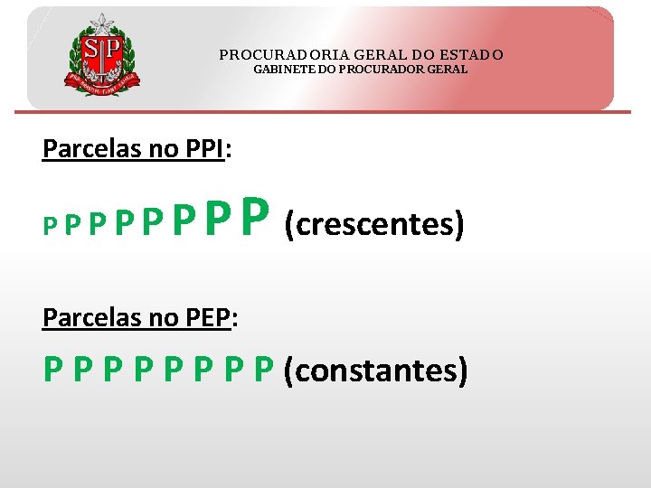 PROCURADORIA GERAL DO ESTADO GABINETE DO PROCURADOR GERAL Parcelas no PPI: PPPPP P (crescentes)