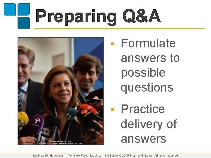 Preparing Q&A © Art Widak/Demotix/Corbis Copyright © Mc. Graw-Hill Education. All rights reserved. §