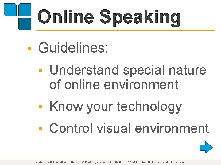 Online Speaking § Guidelines: § Understand special nature of online environment § Know your