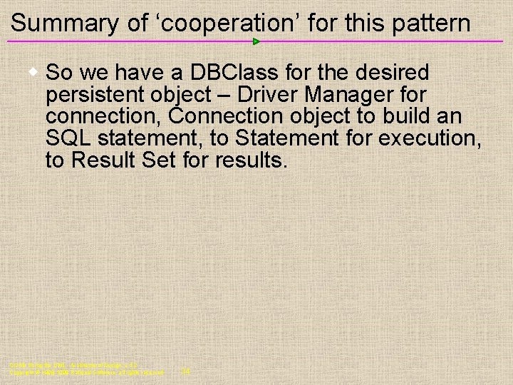 Summary of ‘cooperation’ for this pattern w So we have a DBClass for the