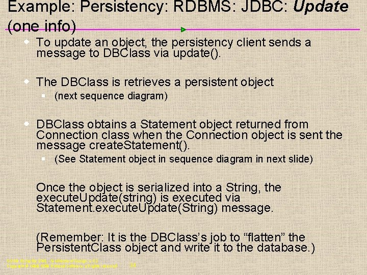 Example: Persistency: RDBMS: JDBC: Update (one info) w To update an object, the persistency