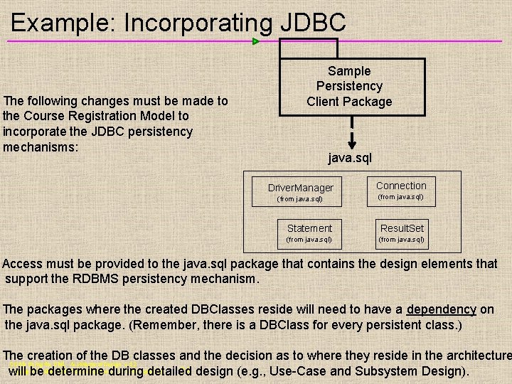 Example: Incorporating JDBC The following changes must be made to the Course Registration Model