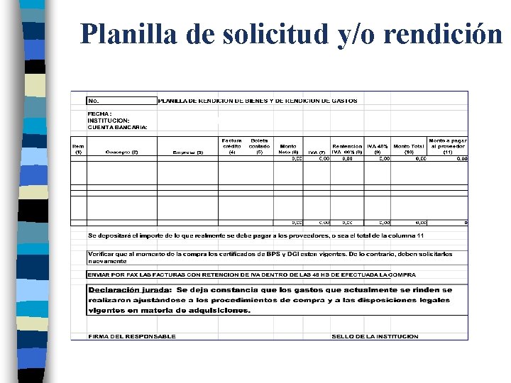 Planilla de solicitud y/o rendición 