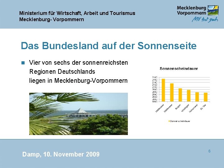 Ministerium für Wirtschaft, Arbeit und Tourismus Mecklenburg- Vorpommern Das Bundesland auf der Sonnenseite n