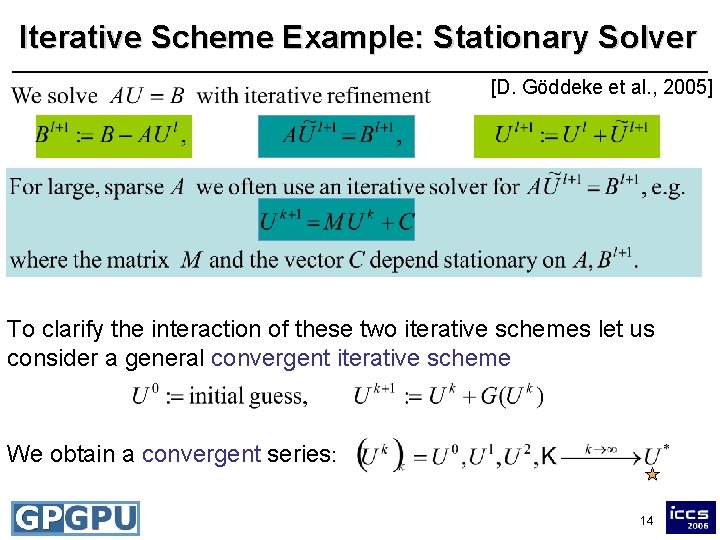 Iterative Scheme Example: Stationary Solver [D. Göddeke et al. , 2005] To clarify the