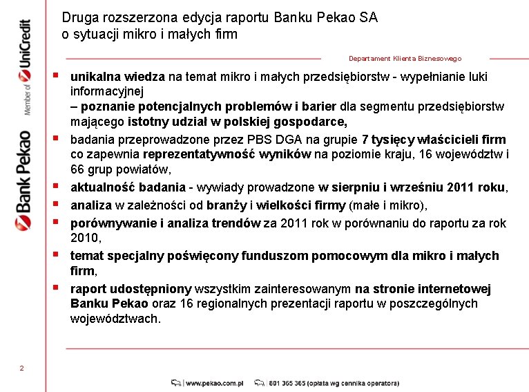 Druga rozszerzona edycja raportu Banku Pekao SA o sytuacji mikro i małych firm Departament