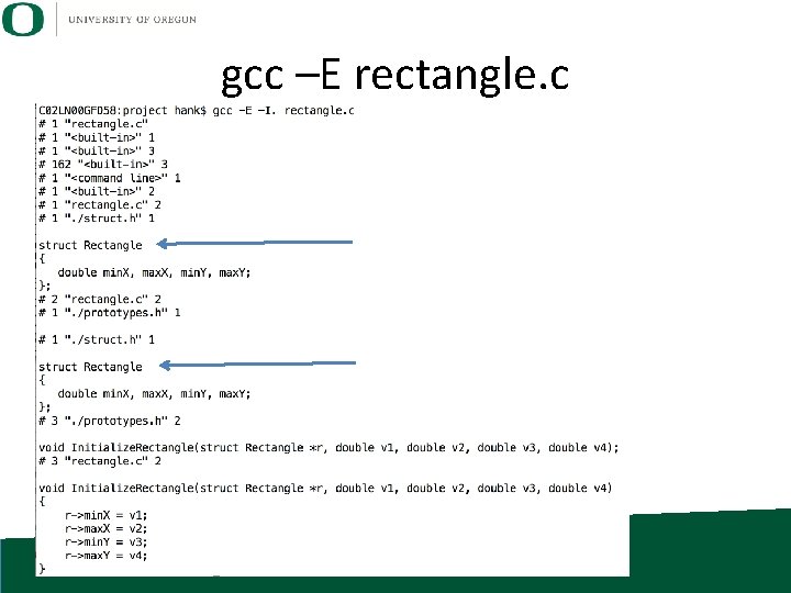 gcc –E rectangle. c 