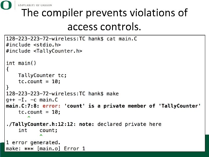 The compiler prevents violations of access controls. 