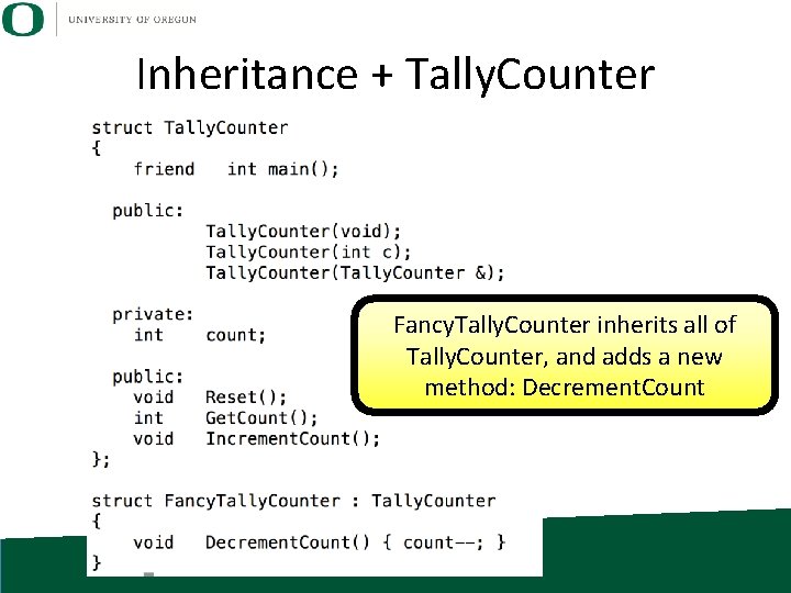 Inheritance + Tally. Counter Fancy. Tally. Counter inherits all of Tally. Counter, and adds