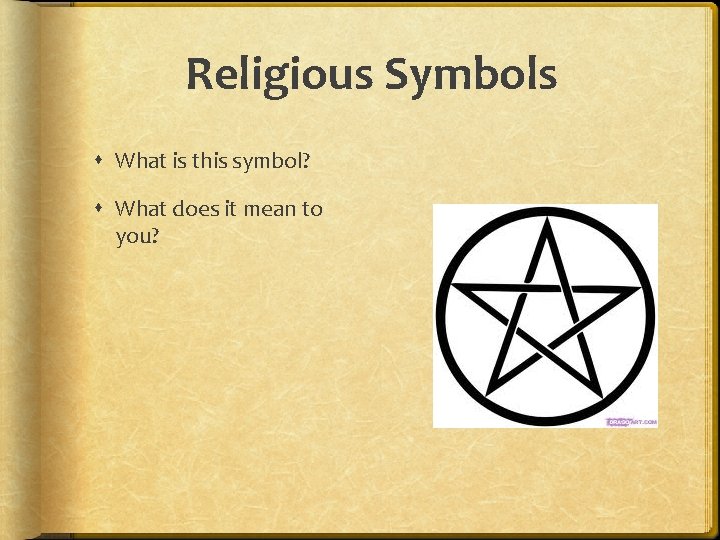 Religious Symbols What is this symbol? What does it mean to you? 