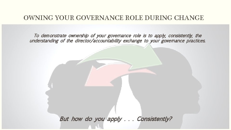 OWNING YOUR GOVERNANCE ROLE DURING CHANGE To demonstrate ownership of your governance role is
