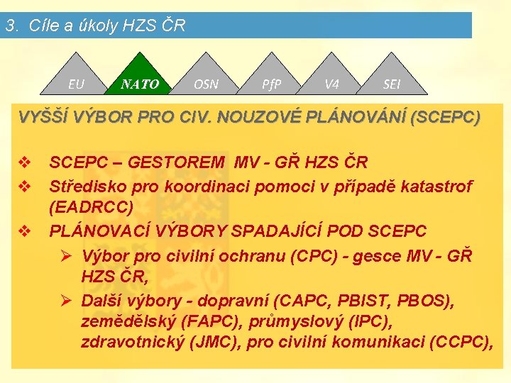 3. Cíle a úkoly HZS ČR EU NATO OSN Pf. P V 4 SEI