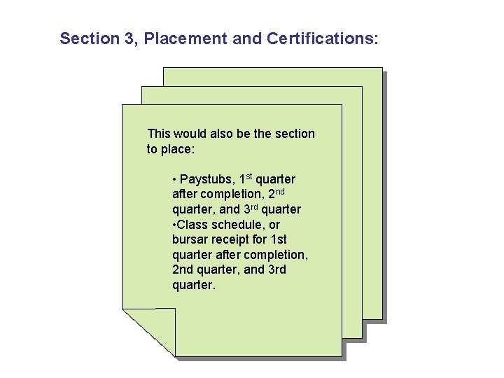 Section 3, Placement and Certifications: This would also be the section to place: •