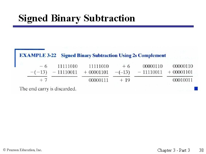 Signed Binary Subtraction © Pearson Education, Inc. Chapter 3 - Part 3 38 