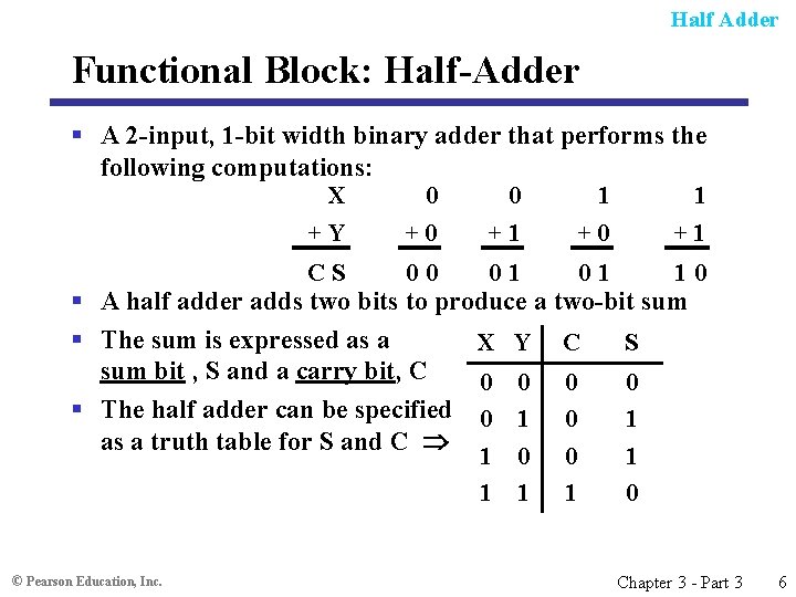 Half Adder Functional Block: Half-Adder § A 2 -input, 1 -bit width binary adder