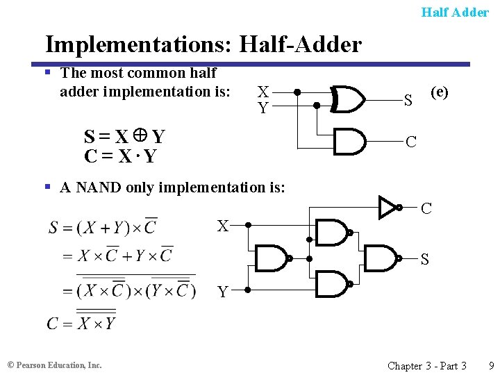 Half Adder Implementations: Half-Adder § The most common half adder implementation is: X Y