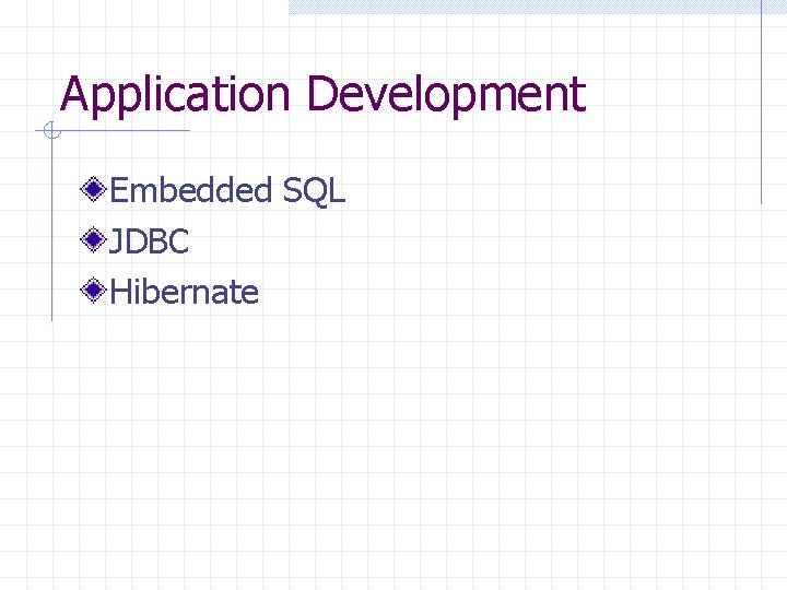 Application Development Embedded SQL JDBC Hibernate Application Development Embedded SQL JDBC Hibernate