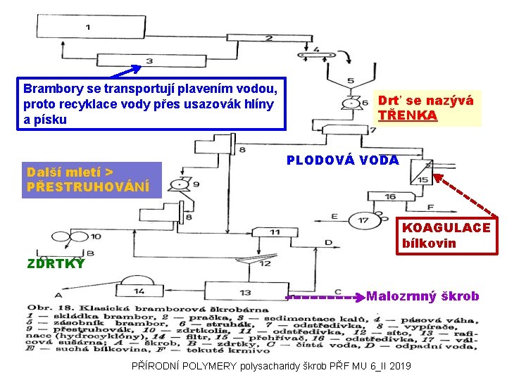 Brambory se transportují plavením vodou, proto recyklace vody přes usazovák hlíny a písku Další