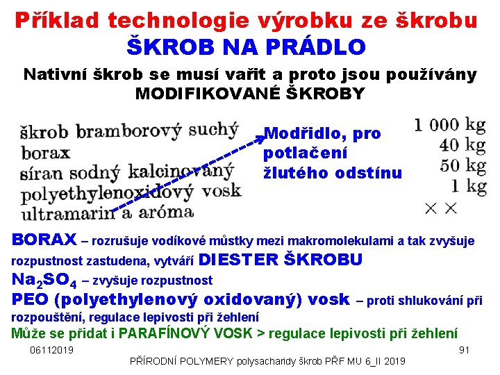 Příklad technologie výrobku ze škrobu ŠKROB NA PRÁDLO Nativní škrob se musí vařit a