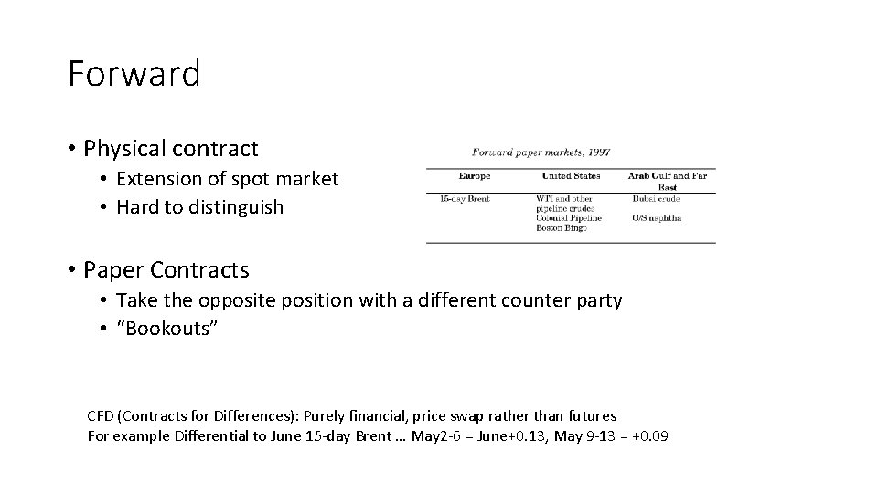 Forward • Physical contract • Extension of spot market • Hard to distinguish •